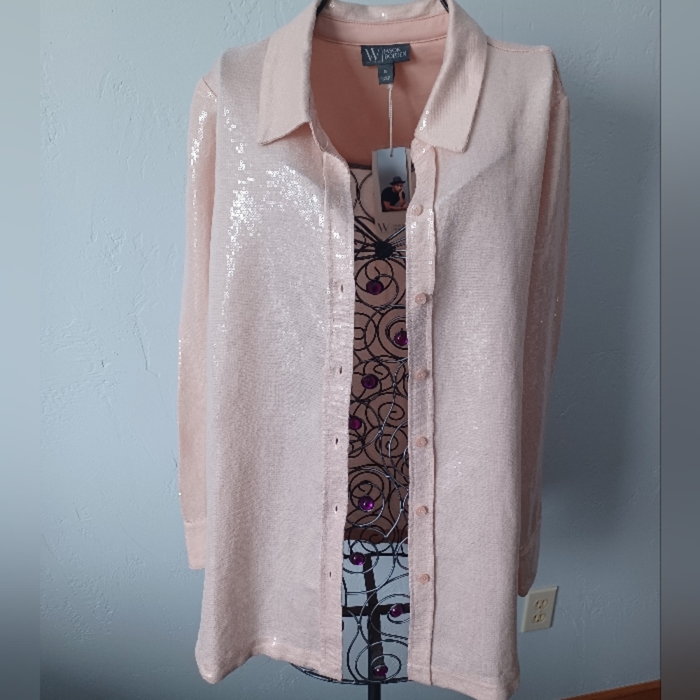 Willi Smith Blush Pink Sequin Button-Down Shirt